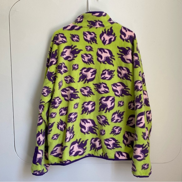 NWOT SUNDAE SCHOOL Unisex Fleece Green Burning Love Snap buttons Pullover L - Picture 5 of 6